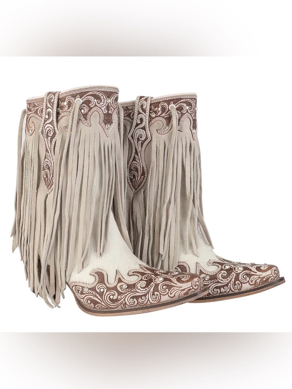 Myra fringe leather hand tooled western boots